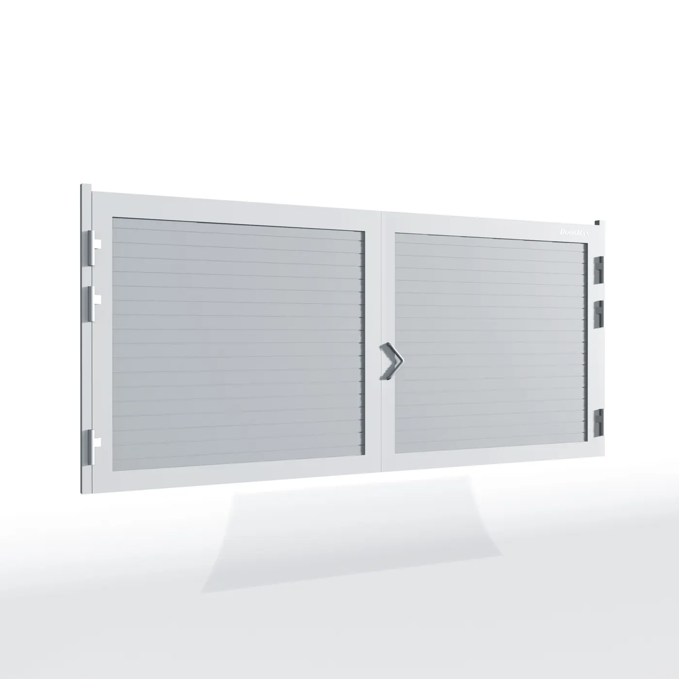 Распашные ворота DoorHan 3400х1900 цвета RAL 9006 (серебристый) с дизайном «доска» без автоматики